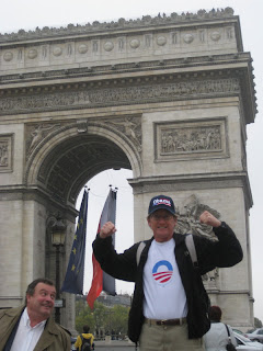 Paul celebrating the Obama victory at the Arc de Triomphe in Paris