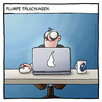 Computer Laptop Notebook Apple Macbook Pro Powerbook Apfel Birne Logo Schreibtisch Büro Cartoon Cartoons Witze witzig witzige lustige Bildwitze Bilderwitze Comic Zeichnungen lustig Karikatur Karikaturen Illustrationen Michael Mantel lachhaft Spaß Humor