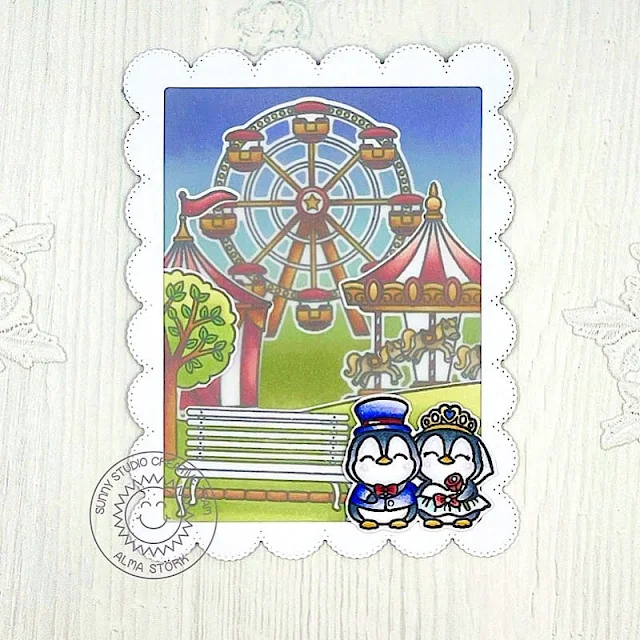 Sunny Studio Stamps: Country Carnival Card by Alma Maier (featuring Wedded Bliss, Frilly Frame Dies)