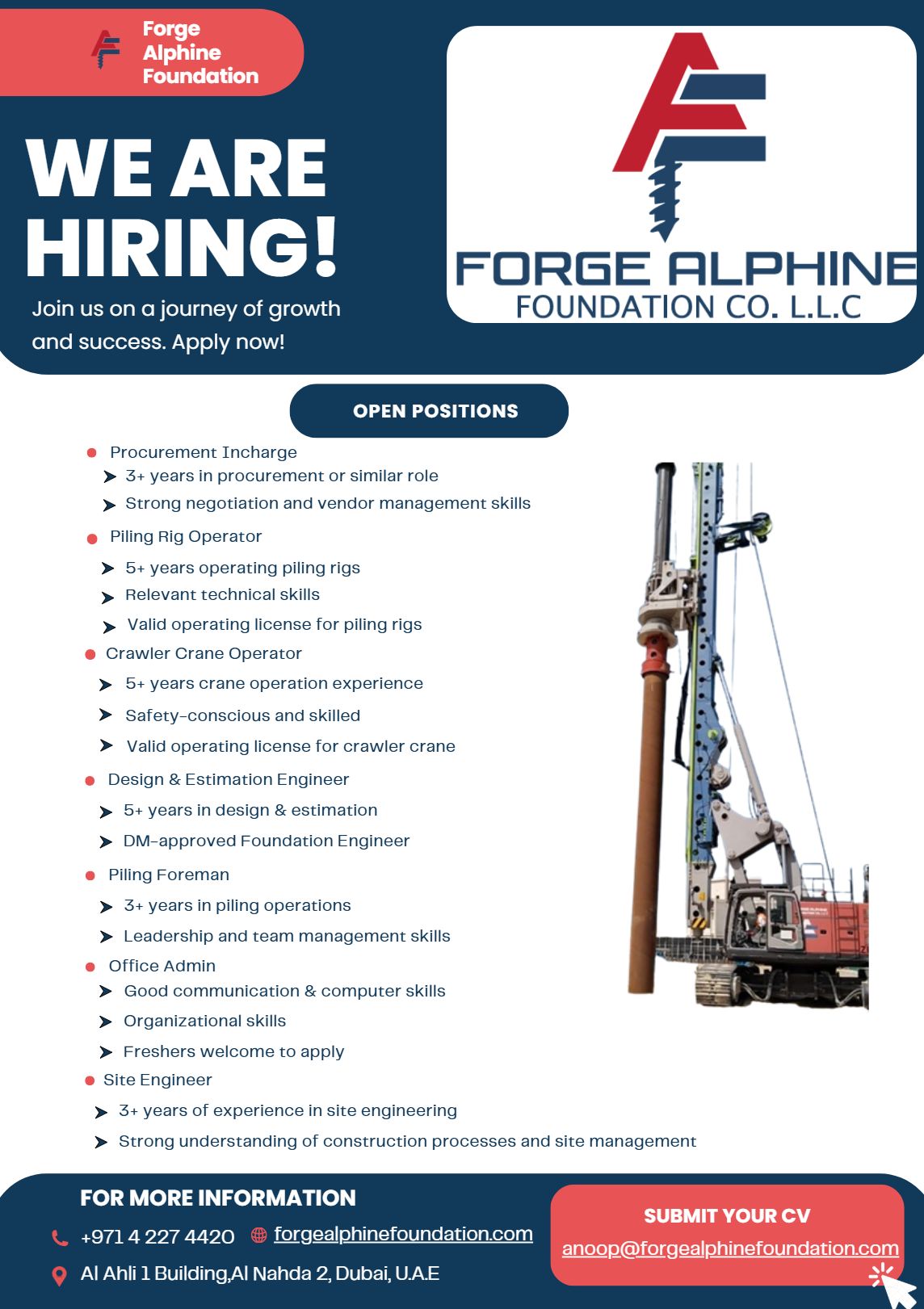 Multiple Job Openings at Forge Alpine Foundation Co. L.L.C | Latest Jobs in Dubai 2025