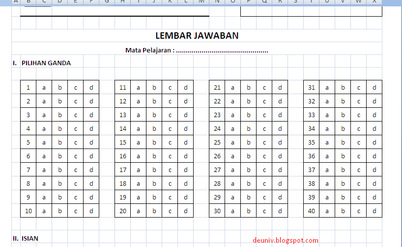 Lembar jawab format excel  deuniv