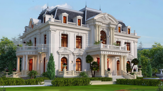 Mẫu kiến trúc biệt thự cổ điển 3 tầng đẹp lộng lẫy theo phong cách Pháp