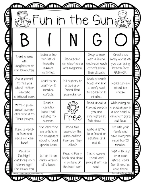 Bingo Card with text: Fun in the Sun - FREE printable