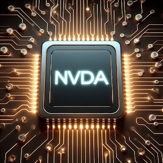 An artificial intelligence computer chip with the letters NVDA in the middle. Image generated with Microsoft Bing Image Generator.