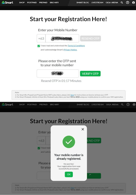 Check if your Smart Prepaid or TNT SIM is registered via the Smart SIM Registration portal.