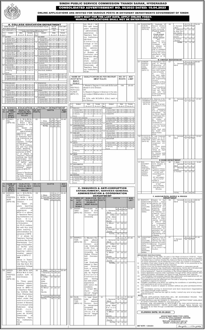 Jobs Advertisement No 5 at SPSC
