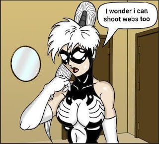 Shevenom mary jane in her full symbiote costume inspecting her gloves that symbiote made to cover her elegant hand making them smooth and slippery to touch perfect for a handjob but at the same time story sticky symbiote to help her stick to walls like a spider