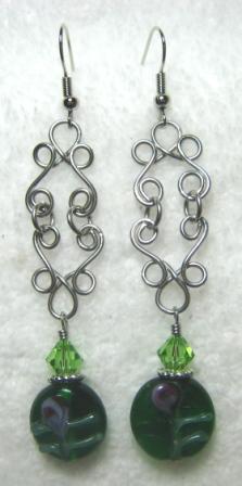 Wire Wrapped Dangle Earrings with fire polished Czech beads