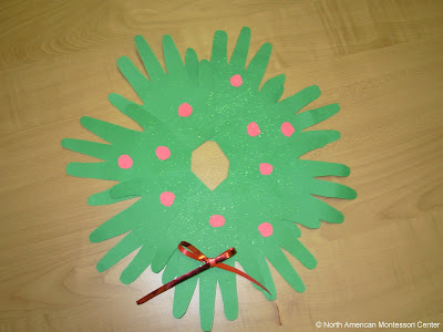 NAMC Montessori Christmas Crafts and Activity Guide 6-12 handprint wreath