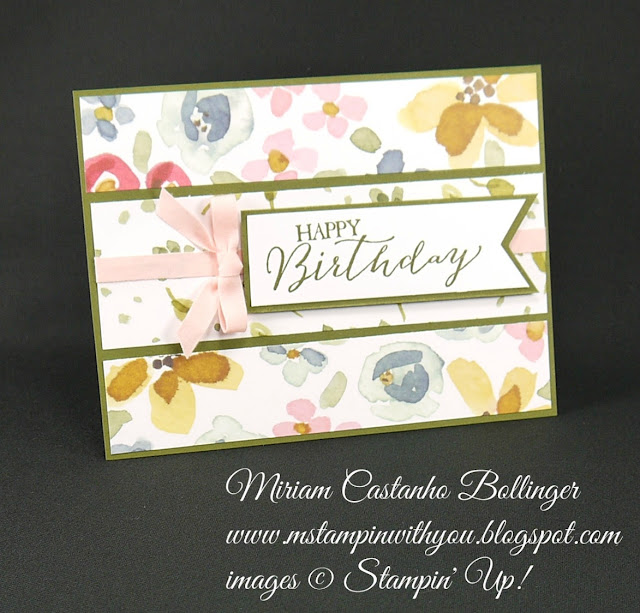 Miriam Castanho-Bollinger, #mstampinwithyou, stampin up, demonstrator, pp, birthday card, english garden dsp, butterfly basics stamp set, banner triple punch, su