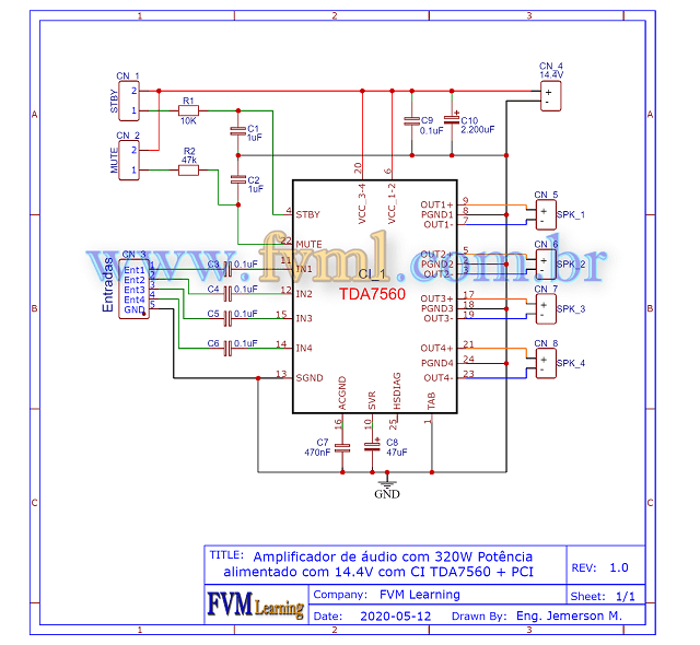 Electronic Circuits: 320W Power Audio Amplifier, Powered with 14.4V - 2Ω  using TDA7560 IC + PCB
