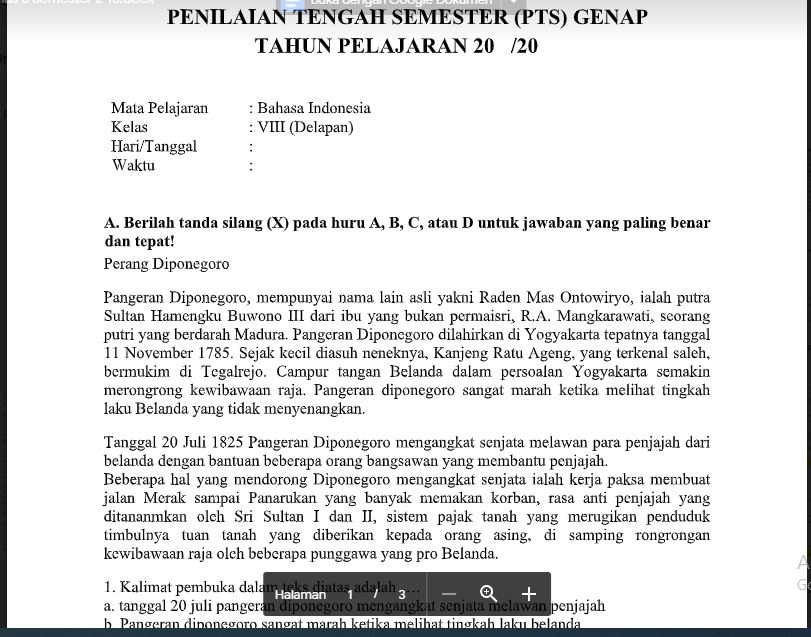 Soal + Jawaban PTS Bahasa Indonesia Kelas 8 Sem.1 Kurikulum 2013 | Soal
