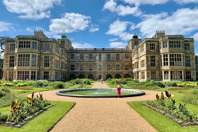 Audley end house and the formal garden in the sunshine