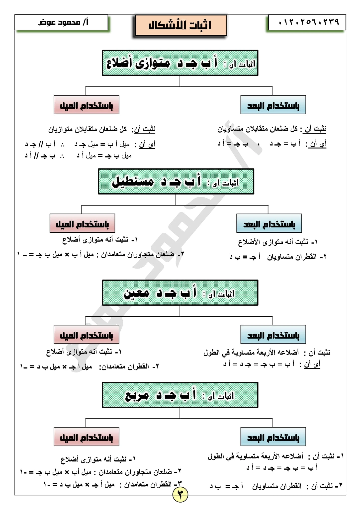 أقوي المراجعات النهائية في هندسة ثالثة إعدادى ترم أول الأستاذ العلامة محمود عوض