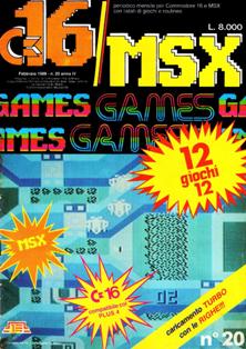 C16/MSX Games 20 - Febbraio 1988 | PDF HQ | Mensile | Videogiochi | Commodore
Forse una delle poche riviste riviste in Italia a dedicarsi attivamente al supporto del Commodore 16 e del Plus 4; conteneva un mix fra giochi commerciali, oppurtunamente modificati, e programmi originali creati da autori italiani e stranieri.