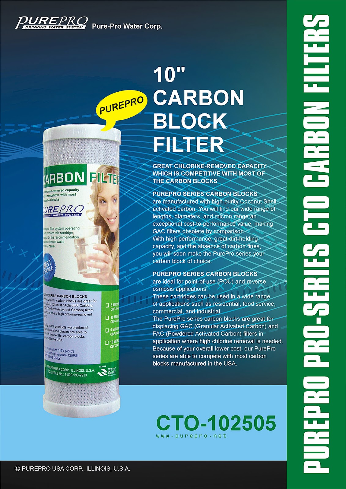PurePro® USA 10" Carbon Block Filter - CTO Filter - PurePro CTO-102505