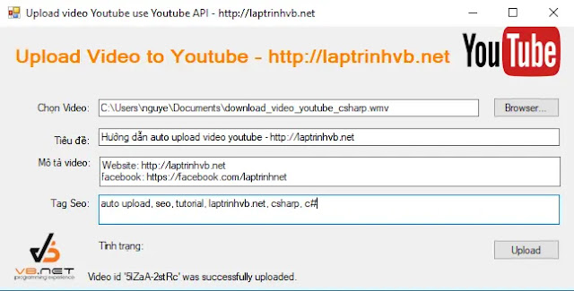 [CSHARP] Tutorial Auto Upload Video Youtube using Youtube APi v3