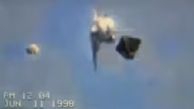 Pyramid shaped UFO sighting with a Sphere UFO sighting at the 1998 shuttle.