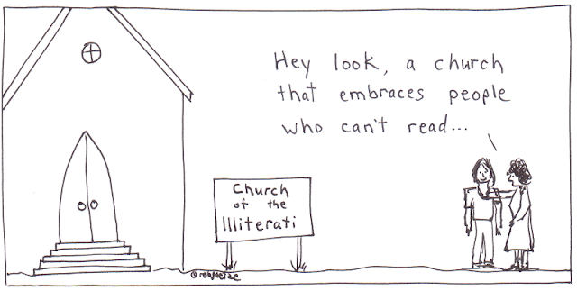 church of the illiterati. cartoon by rob g