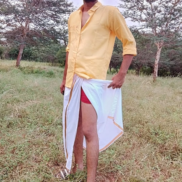 Men in White Veshti with White Briefs Underwear - @RajeshS8623113 - @vesti.lover