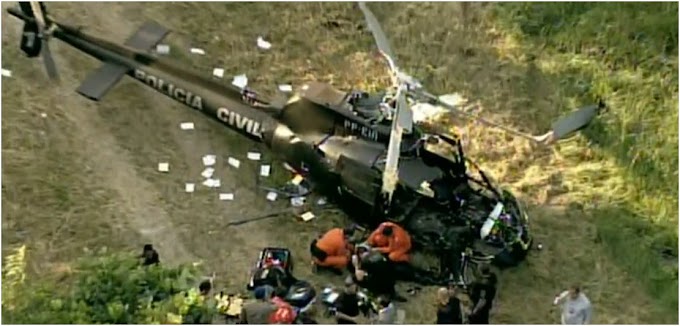 Helicóptero da Polícia Civil cai durante treinamento no morro do Caju - 2/05/2013