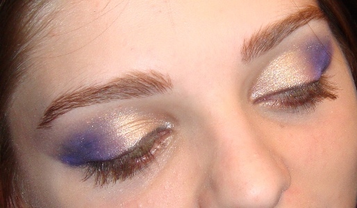 brows with purple and gold eye shadow