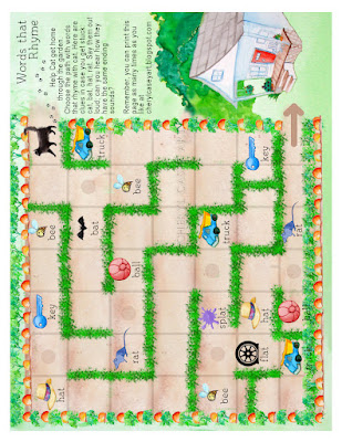 Printable activity page, maze, rhyming