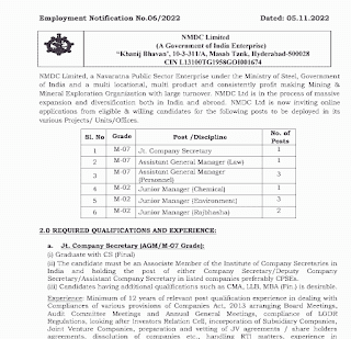 NMDC VARIOUS POST VACANCY 2022 | एनएमडीसी लिमिटेड में विभिन्न पदों की भर्ती वेकेंसी के लिए ऑनलाइन आवेदन