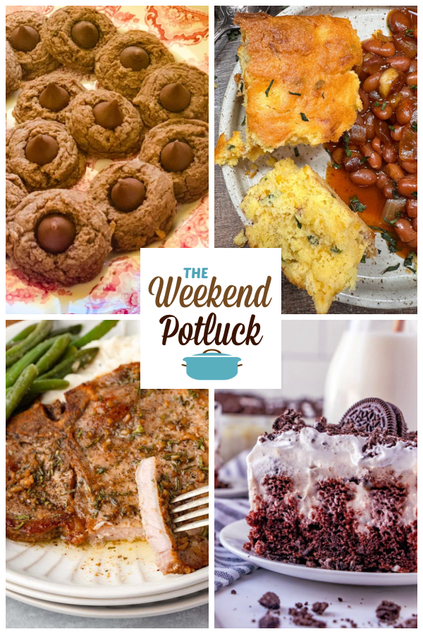 A virtual recipe swap with German Chocolate Blossom Cookies, Loaded Jiffy Cornbread, Oven Baked Pork Chops, Oreo Poke Cake and dozens more!