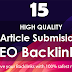 15 High Quality Article Submission Seo Backlinks
