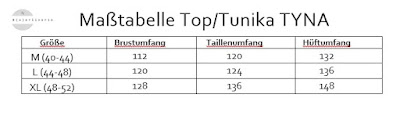 Maßtabelle eBook TYNA von Boerlinerin