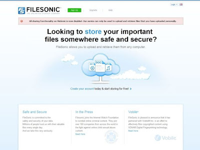 Depois do fechamento do Megaupload, FileSonic desativa serviço de compartilhamento
