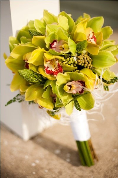 Lush green Cymbidium bridal bouquet