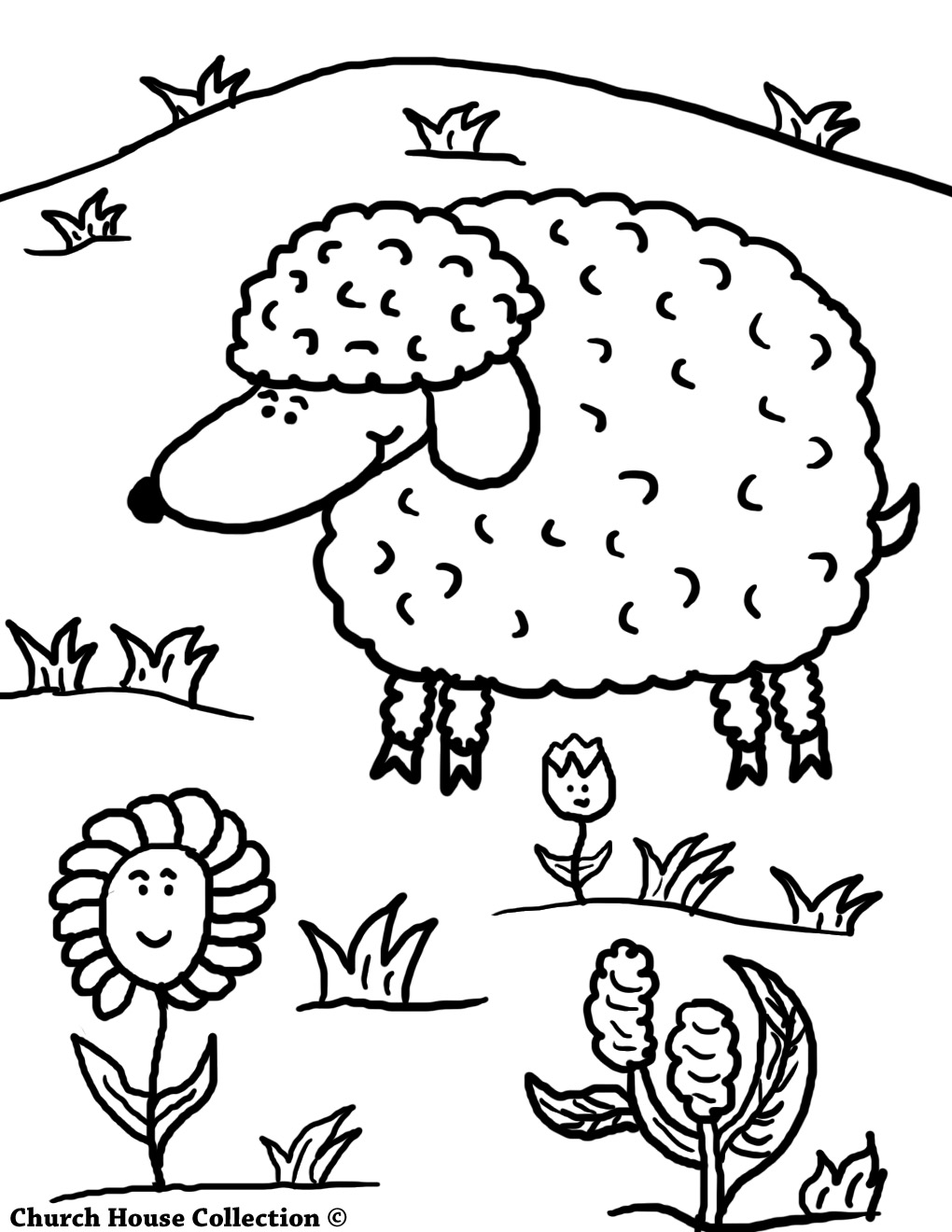 Easter Sheep With Flowers Coloring Page