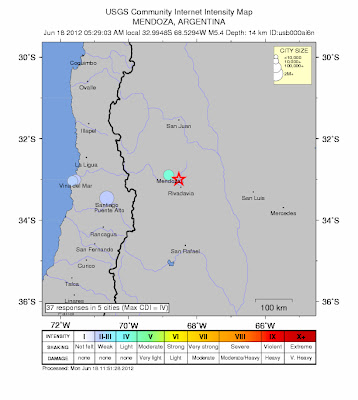 Epicentro terremoto 5,4 grados Argentina, 18 de Junio de 2012