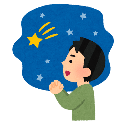 流れ星にお願いをする人のイラスト（男性）