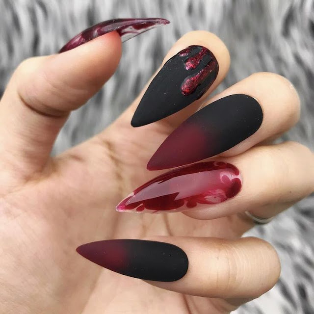 Elegant Lace and Blood Red Gothic Nail