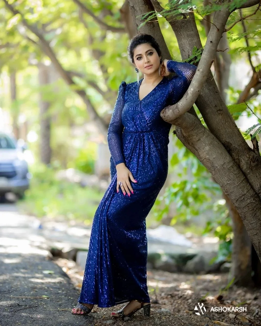 Actress Sneha Prasanna Lovely Looks In Long Blue Gown