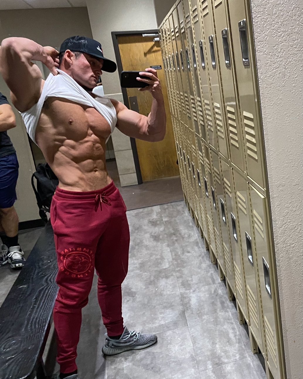 sexy-guy-body-tease-pecs-shirt-lift-dylan-mckenna-selfie-male-locker-room