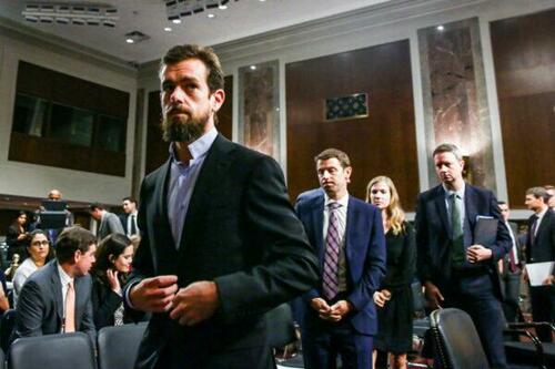 Jack Dorsey, CEO of Twitter Inc., testifies at a hearing to examine foreign influence operations’ use of social media platforms before the Intelligence Committee at the Capitol in Washington on Sept. 5, 2018.
