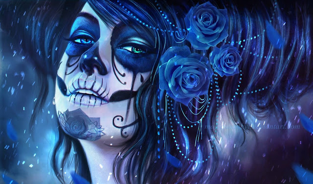 dia de los muertos,digital art,blue rose