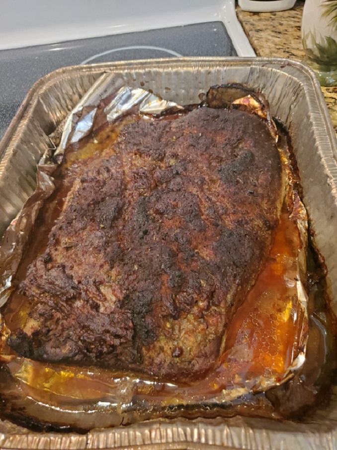 this is a 12 pound beef brisket with coffee rub and beer