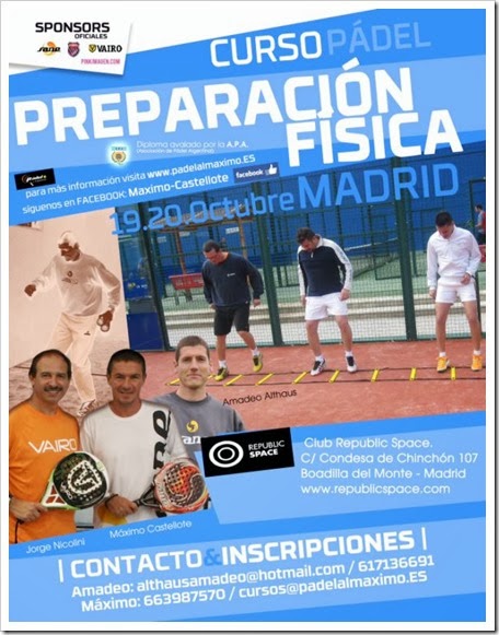 Curso Preparación Física Pádel APA el 19 y 20 de octubre en Club Republic Space (Madrid).