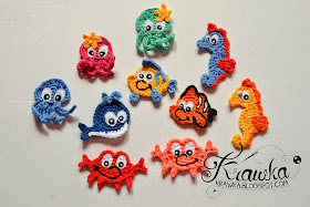 Krawka: Underwater world applique - free pattern for whale, nemo fish, octopus, seahorse, crab