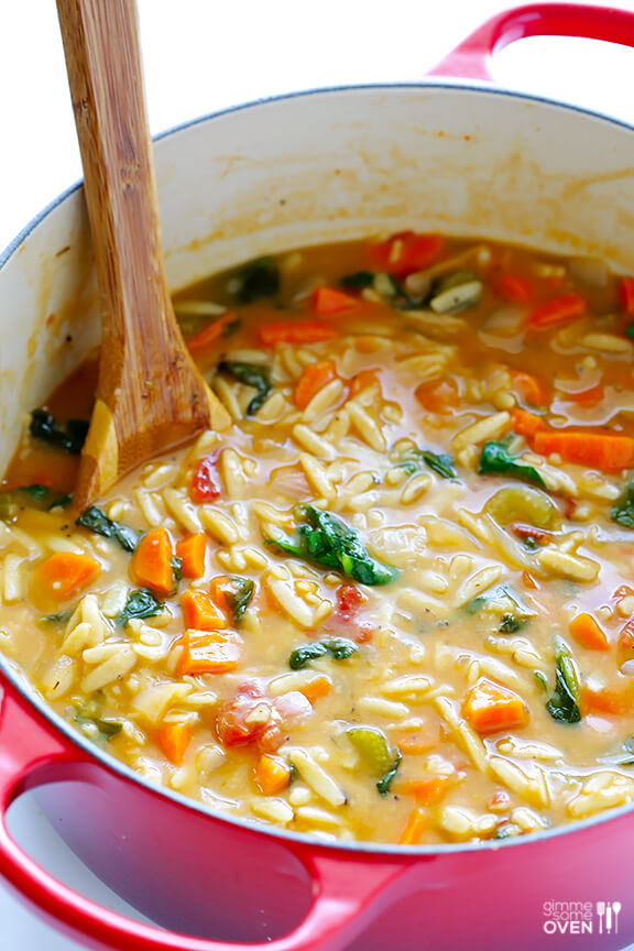 This delicious Italian Orzo Spinach Soup is simple, flavorful, and so comforting.