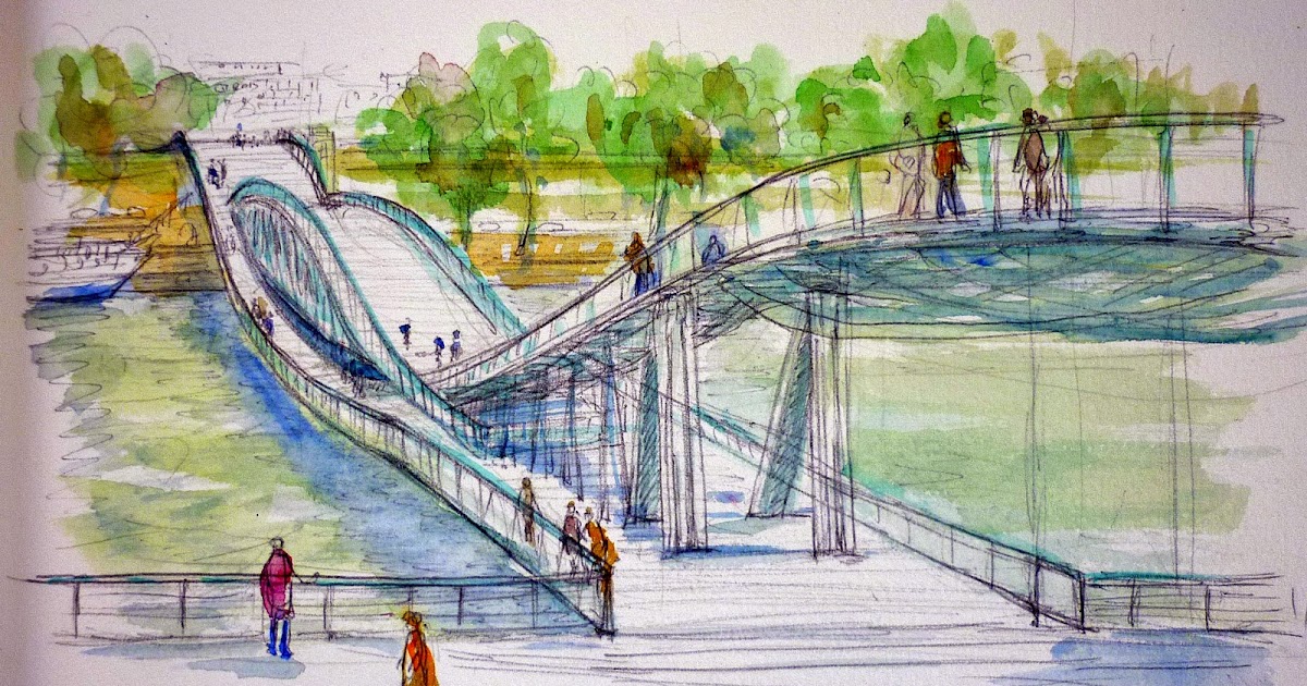 ｼﾓｰﾇ ﾄﾞ ﾎﾞｰｳﾞｫﾜｰﾙ橋 Le Pont De Simone De Beauvoir Aquarelle A Paris ﾊﾟﾘで水彩画