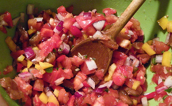Salsa Prep: stirring ingredients together