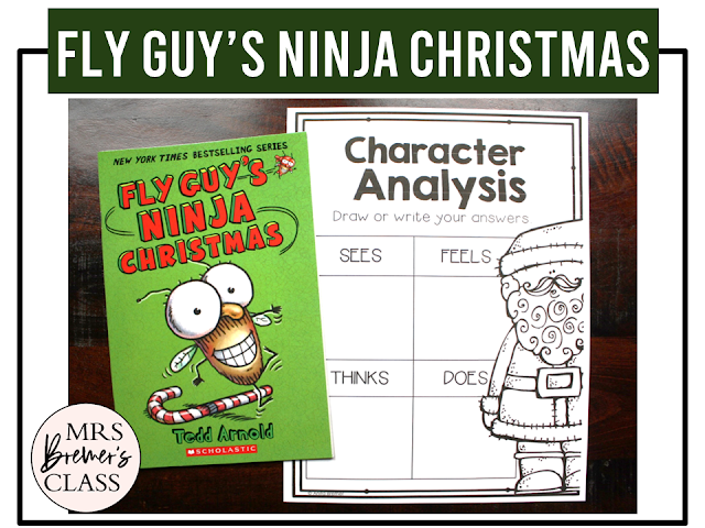Fly Guy's Ninja Christmas book activities unit with literacy printables, reading comprehension worksheets, book companion activities, and lesson ideas for First Grade and Second Grade