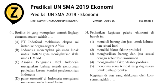 Latihan Soal Un Unbk Unkp Ekonomi Sma 2020 Prediksi Soal