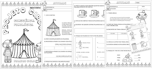 Projeto Circo Atividades Consciência Fonológica Primeiro Ciclo Fundamental I